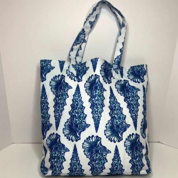 Lilly Pulitzer Seashell Large Tote Shoulder Bag Womens White Blue Desigen - Picture 4 of 10
